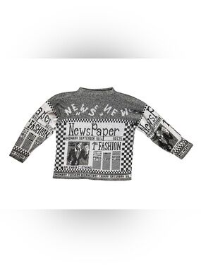 Black & White Graphic Crewneck Newsprint Sweater